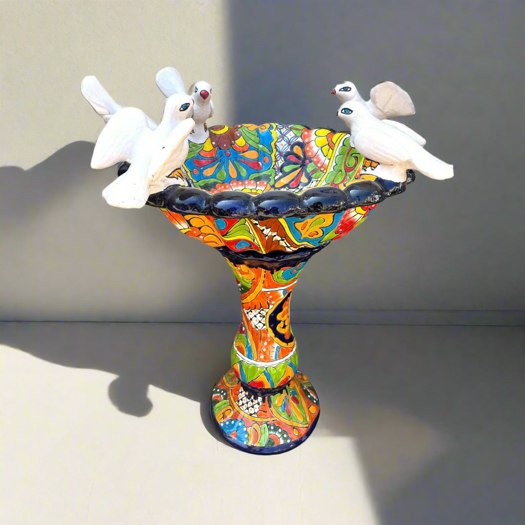 Talavera Bird Bath | Hand-Painted Mexican Pedestal Garden Art
